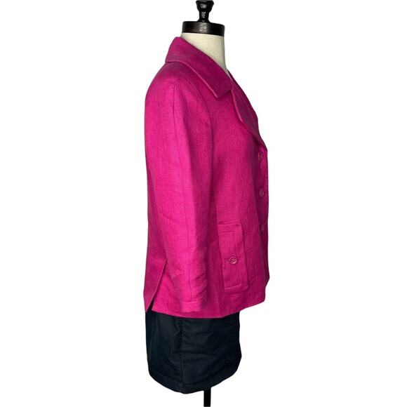 Talbots Linen Blazer 3 Button Pockets Bright Pink Lined 4 EUC - Picture 6 of 10